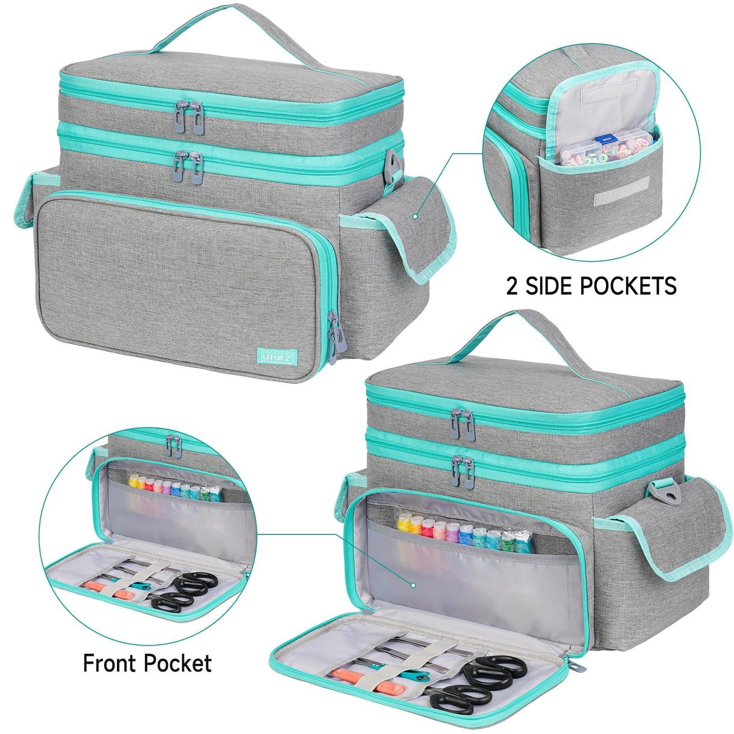 Large Sewing Supplies Organizer,Double-Layer Sewing Accessories Storage and Organizer Case Bag,Protable Travel Sewing Box Sewing Basket for Sewing Tools,Grey(Bag Only)