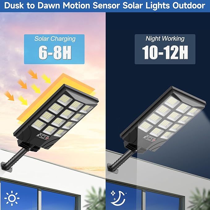 Solar Street Lights Outdoor Motion Sensor, 6500K Dusk to Dawn LED Solar Flood Light, Waterproof Security Light for Outside Garden Yard Parking Lot, 4PCS