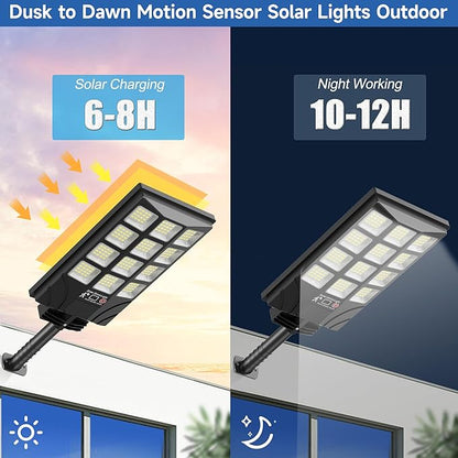 Solar Street Lights Outdoor Motion Sensor, 6500K Dusk to Dawn LED Solar Flood Light, Waterproof Security Light for Outside Garden Yard Parking Lot, 2PCS
