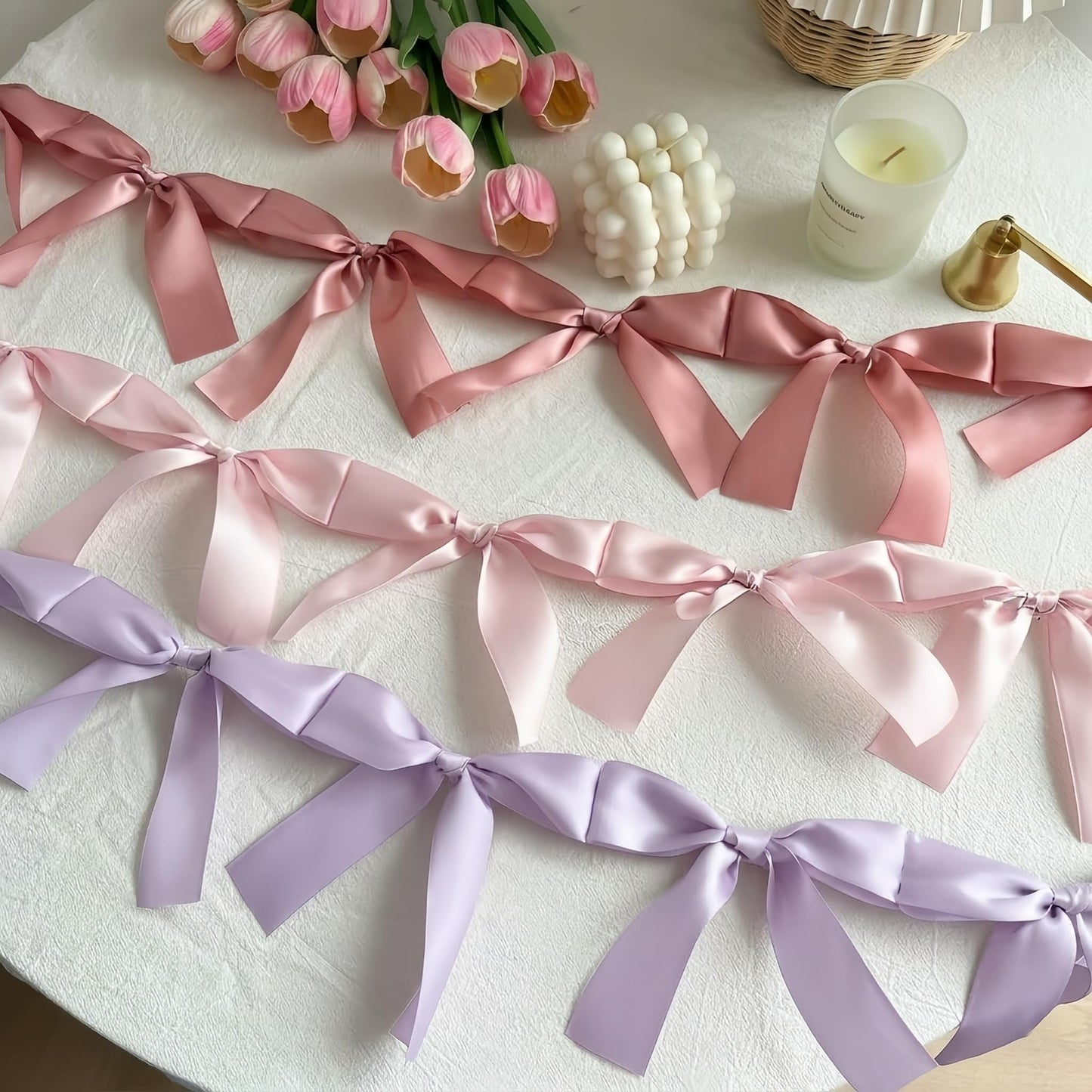 Eanjia Bow Knot Garland | 6ft Linking Satin Bow Banner with 3ft Extend Ribbon for Coquette Bachelorette Party, Baby Shower,Bridal Shower Wedding Baby Room Bed Decor (Violet, 6ft)