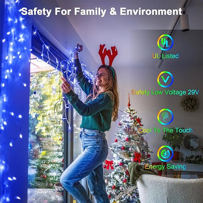 50FT 504 LED Outdoor Christmas Lights - 112 Ice Drops, 12 Pro Modes with Timer Memory & Brightness, Waterproof Hanging Ice String Light for Holiday Wedding Garden Fence House Decor (Blue)