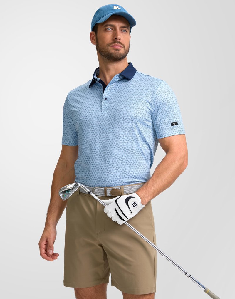 Obla Mens Golf Polo Shirts Short Sleeve Dry Fit Performance Moisture Wicking Casual Print Collared Golf Shirts for Men(Blue Flower_S)