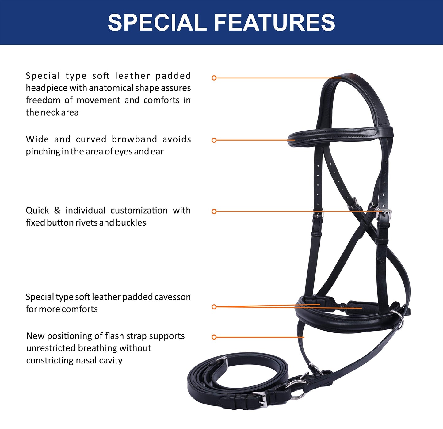 Hulara Wonder Care Genuine English Leather Crossover | Crossunder Bitless Horse Bridle Headstall with Reins