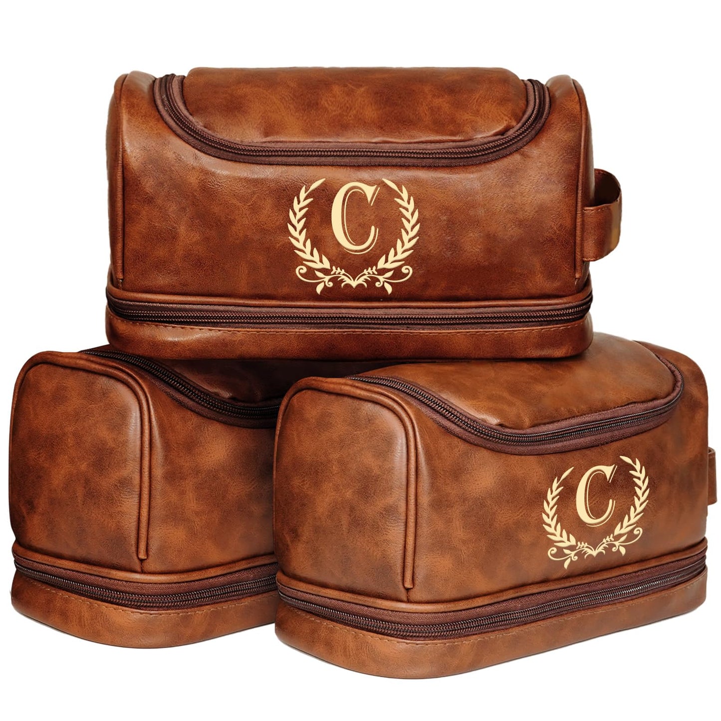 Groomsmen Gifts for Men Travel Toiletry Bag, Personalized Leather Toiletry Bag with Handle & Hook, Water Resistant Shaving Kit Bag for Wedding Party Bachelor Party Favors Bestman Gifts（C）