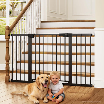 Cumbor 30-54" Extra Wide Baby Gate for Stairs, Dual Lock & Self-Closing Dog Gate Indoor, Easy Install Pet Gate for Doorways, Hallways & Kitchen, Easy Walk Thru Safety Proofing for Babies & Pets, Black