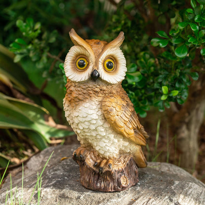 WONDHOME Solar Owl Garden Statues Outdoor Decor Resin Owl Figurine with LED Lights Owl Sculpture for Porch Patio Lawn Yard Decorations Christmas Housewarming Gifts for Women Mom,Brown Owl