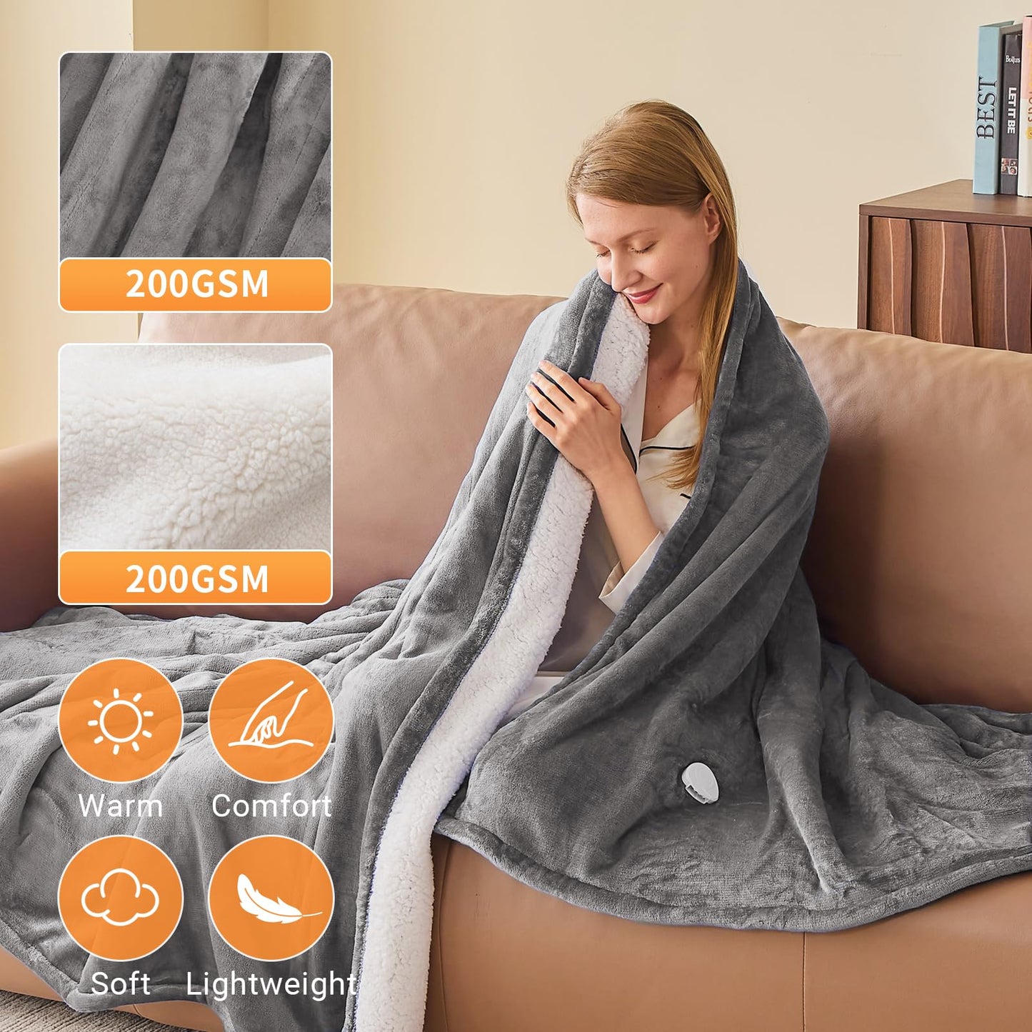 Electric Heated Blanket Queen Size 84''x90'' Soft Flannel & Sherpa Electric Blanket with 10 Heating Levels, Automatically Shut Down After 8h with Overheat Protection Machine Washable