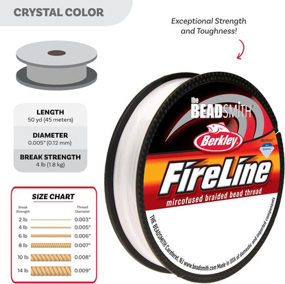 Beadsmith Fireline - Micro-Fused Braided Thread - 4lb Test, .005” Diameter, 50 Yards, Crystal Color | Strong Jewelry Making String