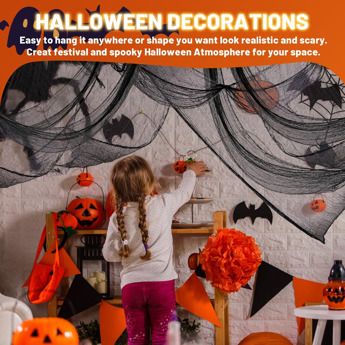 4 Pack Halloween Creepy Cloth Decorations, 30X72 Inch Black Scary Halloween Gauze Cloths, Spooky Cloth for Haunted House, Outdoor Patio, Garden, Halloween Indoor Wall Windows Black Cheesecloth Decor