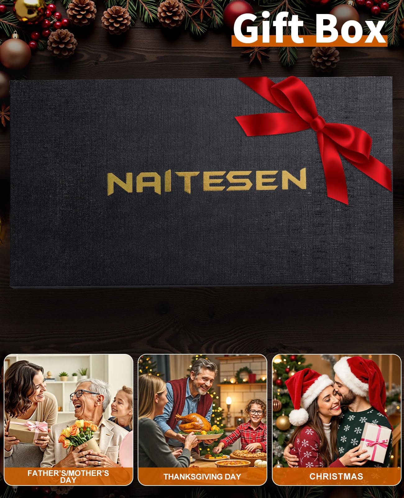 Naitesen 5PCS Professional Kitchen Chef Knife Set with Blade Guards, Wood Handle High Carbon Steel, Sharp for Meat Cutting Home Cooking Gifts for Men Women