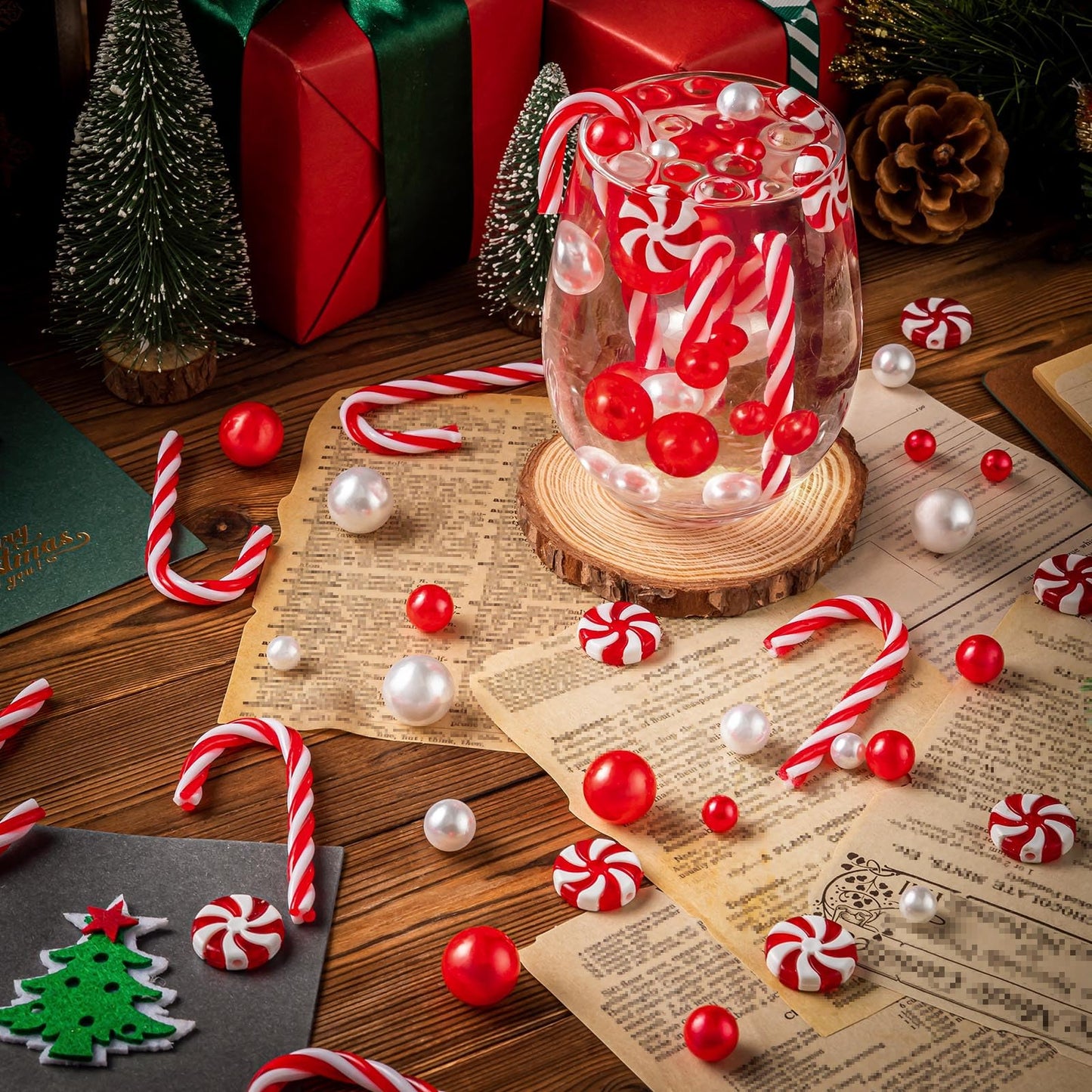 120Pcs Christmas Vase Filler, White and Red Candy Cane Decor, Christmas Floating Vase Fillers for Home Table Centerpieces Decorations