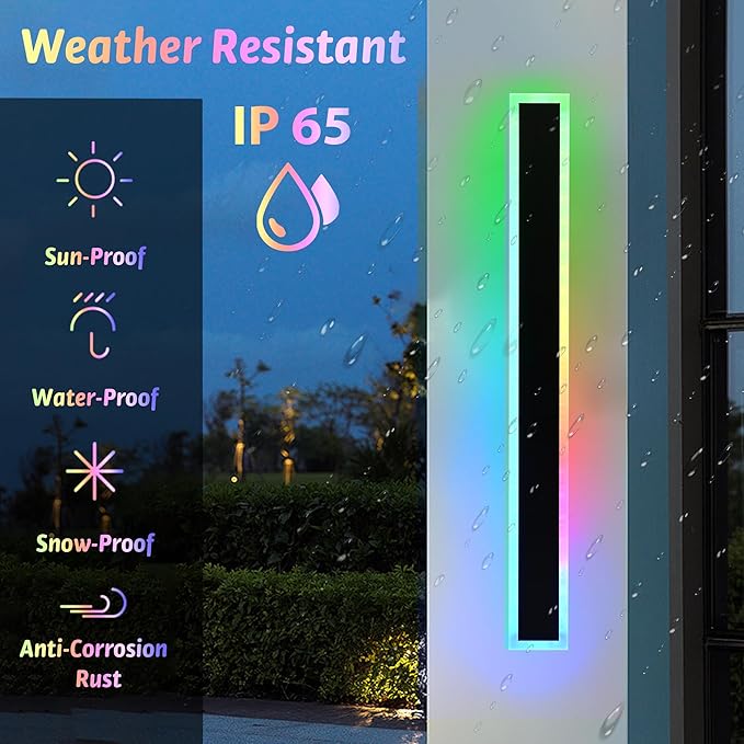 MELUCEE 2 Pack Outdoor RGB Long Wall Lights, 48 Inch Wall Lights RGB/Warm/White Dimmable Modern Led Wall Lighting, IP65 Waterproof Wall Sconce with Remote Control for Outdoor/Indoor Party Gathering