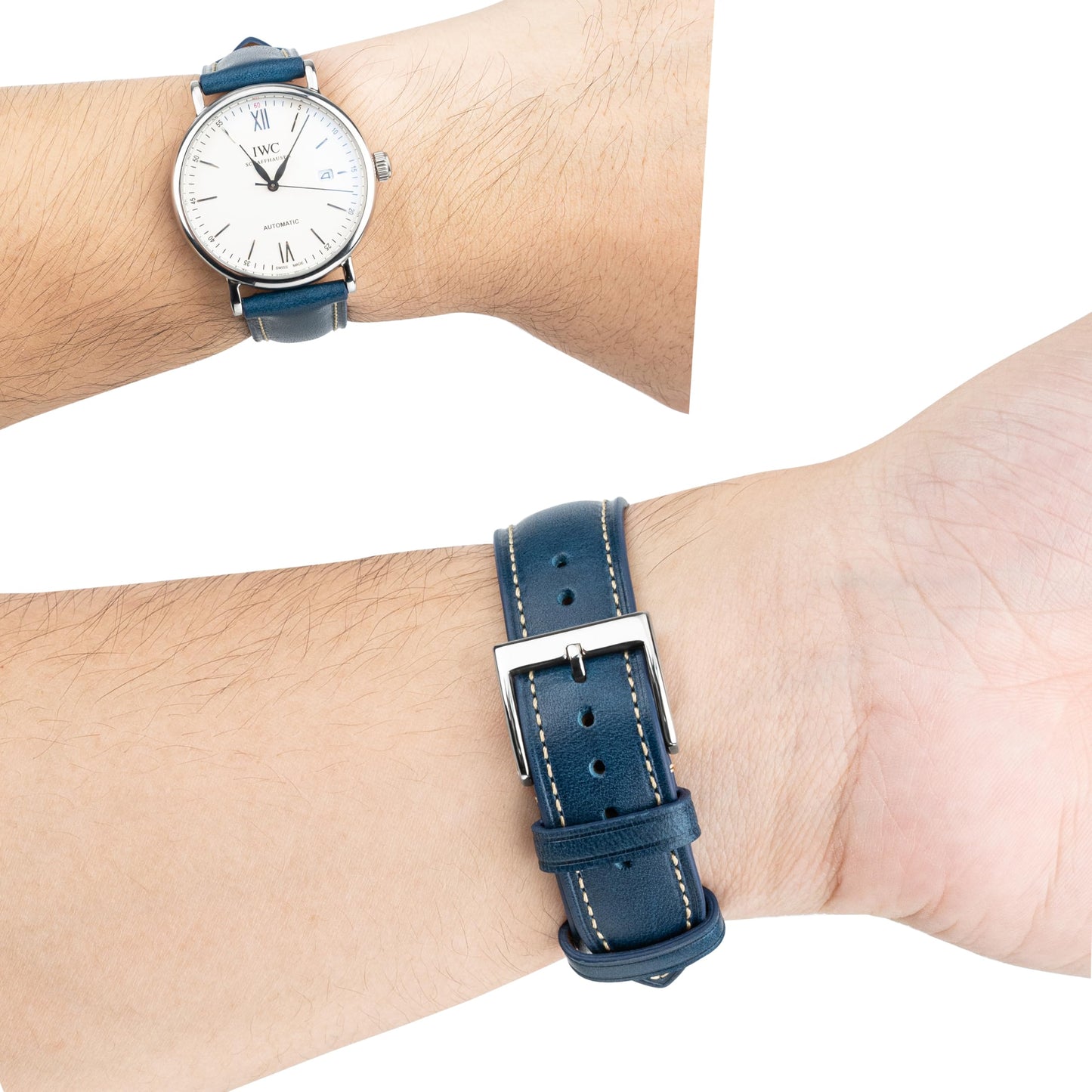 Gomvadr Vintage Genuine Top Grain Leather Watch Strap Quick Release, 18/19/20/21/22/24mm, Silver/Black Buckle, Universal Fit Unisex for Daily Wear (Blue with Silver Buckle, 19mm)