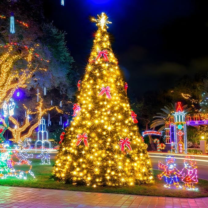 SAUIRS 60FT 160 LED Christmas Lights Outdoor String Lights with 8 Modes Timer Waterproof Fairy Light Plug in for Outside Indoor Party Xmas Palm Tree Yard Wedding Decorations(Warm White)