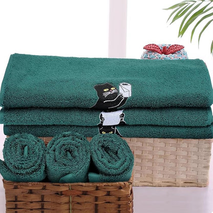 3 Pcs Cat Hand Towels for Bathroom Decor Funny Embroidered Black Cat Halloween
