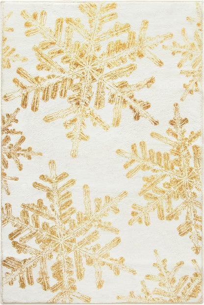 Lahome Snowflake Christmas Rugs for Entryway, 2x3 Christmas Kitchen Rugs Non Slip Merry Christmas Door Mat Indoor, Washable Small Rug Holiday Decor Carpet for Bathroom Entry Bedroom(2x3ft,Gold)