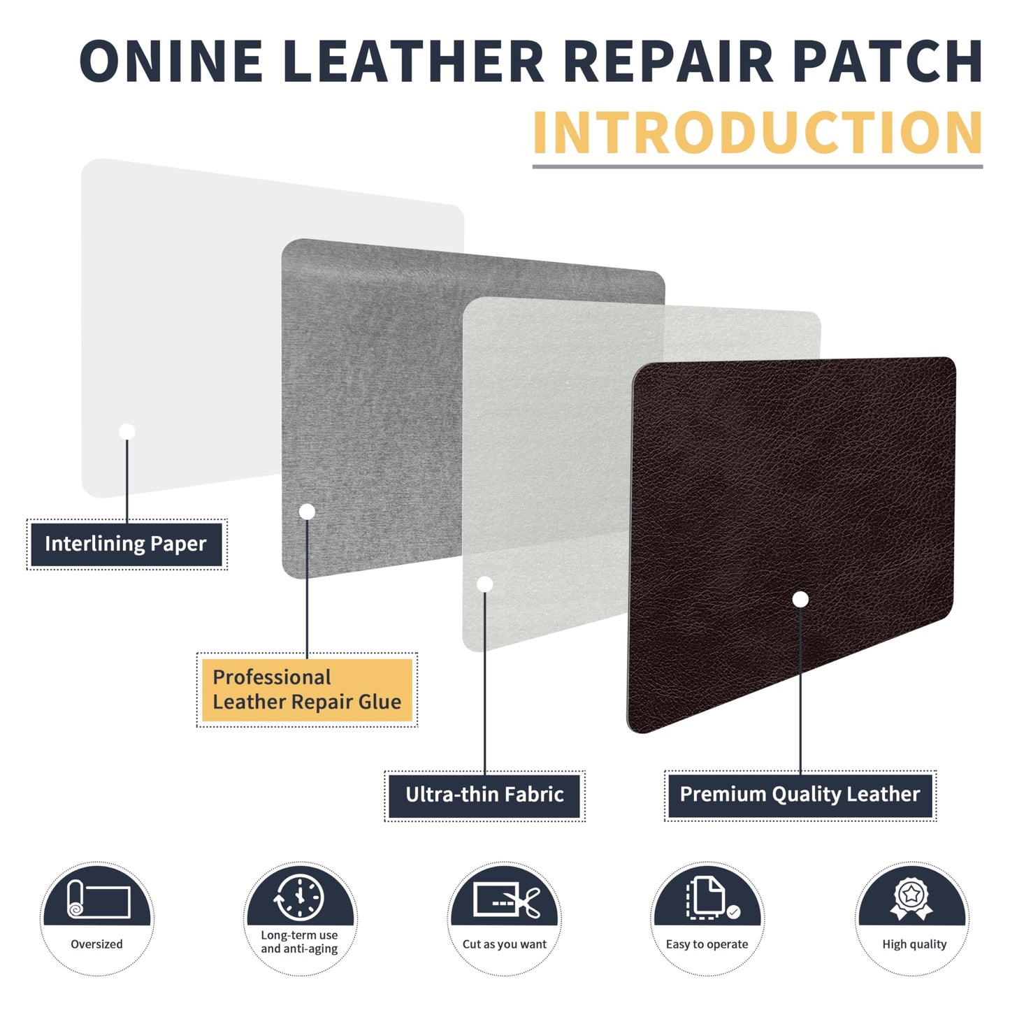 ONine Repair ，Leather Repair Tape, 12 x 48 inches Leather Repair for Furniture,Vinyl Repair Kit， Couch Patch，for Sofas, Furniture, Car Seats(Dark Brown)