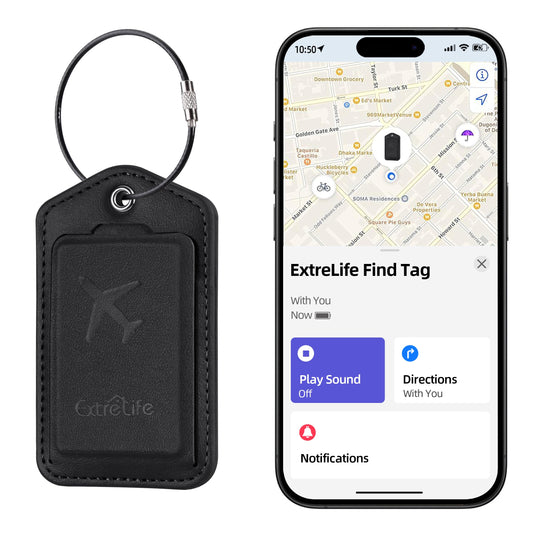 Luggage Tags, Works with Apple Find My, Leather Luggage Tag for Suitcases, Travel Tags, Bag Tag for Backpacks, Suitcase Tag with Privacy Flap, Anti-Lost Smart Luggage Tracker, Travel Essentials, Black