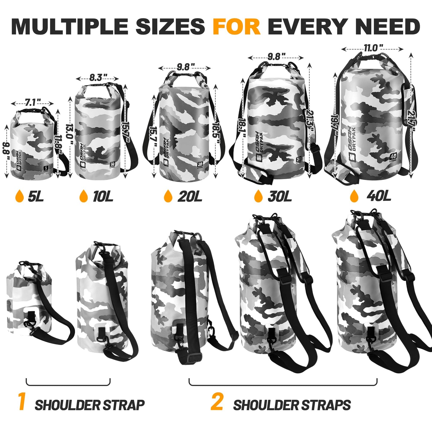 Waterproof Dry Bag, 5L/10L/20L/30L/40L Roll Top Lightweight Storage Backpack with Phone Case for Women & Men, Floating Waterproof Sack for Travel, Swimming, Kayaking, Paddle Board, Camping & Beach
