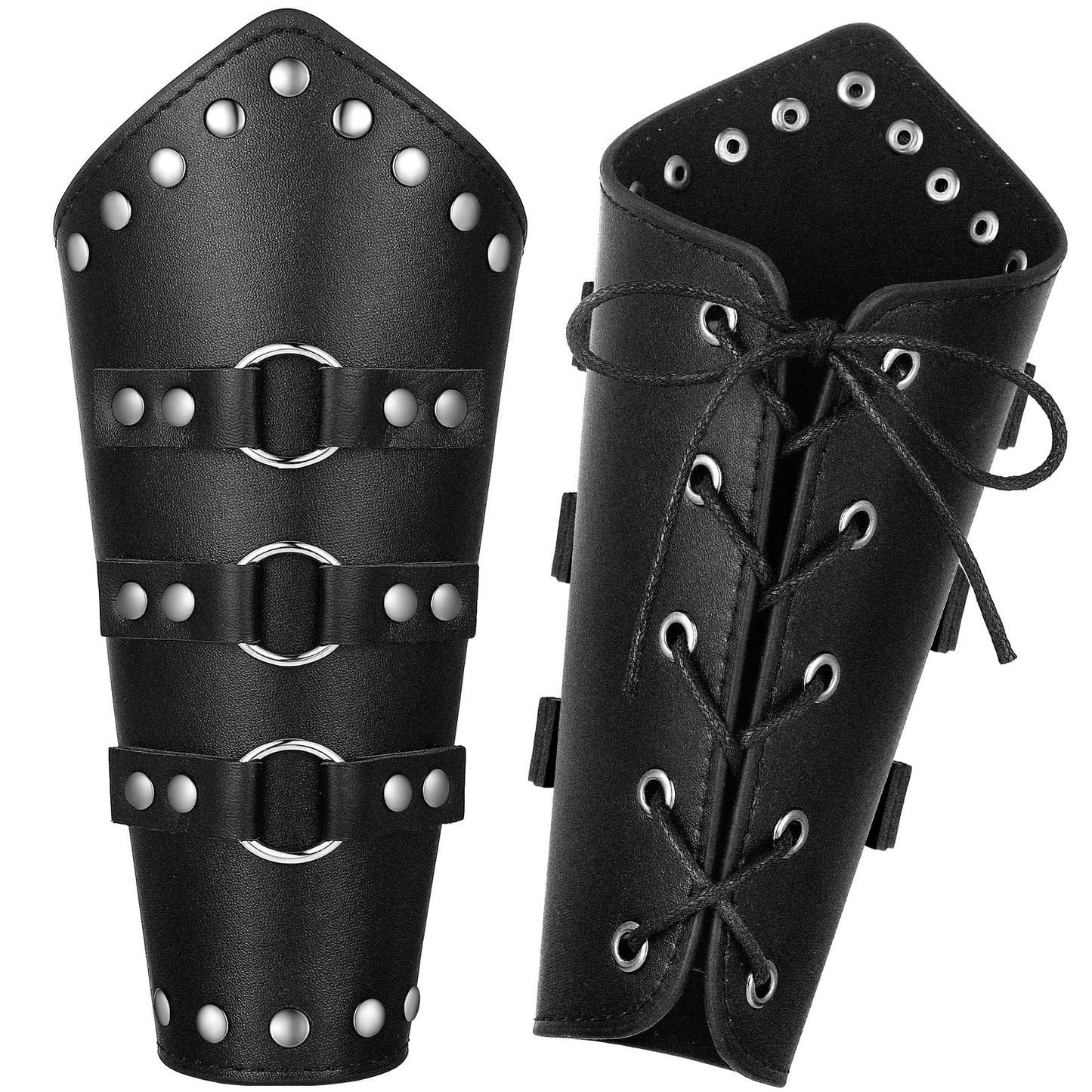 Patelai 1 Pair Faux Leather Arm Guards Arm Bracers Leather Gauntlet Medieval Viking Cosplay Accessories for Men Women(Black,S)