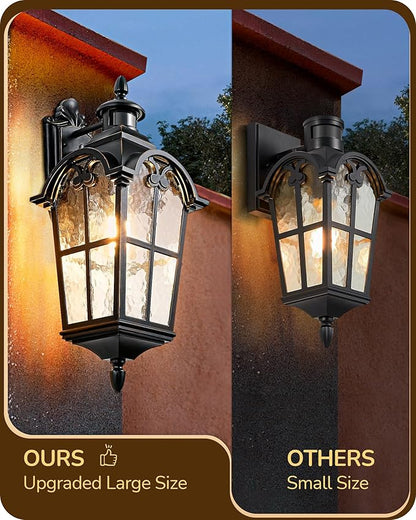 EDISHINE 20.2" Large Motion Sensor Outdoor Wall Lights, Dusk to Dawn Exterior Sconce with Water Ripple Glass, Waterproof Outside Porch Lighting Wall Mount Fixture for Front Door Garage