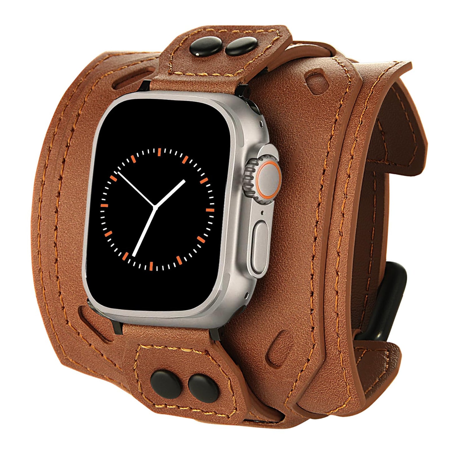 VIQIV Leather Band Compatible with Apple Watch 45mm for Men 44mm 42mm 41mm 40mm 38mm 46mm 49mm SE Bands Women, Cuff Bracelet Wide Sport Straps Wristband for Iwatch Series 10 9 8 7 6 5 4 3 SE SE2 Ultra 2 ,Brown 44/45/46/49/42MM(Series 3 2 1)