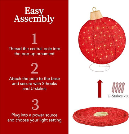 Best Choice Products 2pc Lighted Pop-Up Outdoor Christmas Ornament Set, Holiday Ball Decoration w/ 220 LED Lights, 8 Light Functions - Red/Green