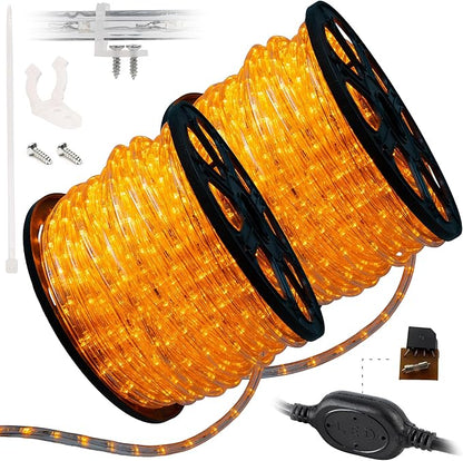 WYZworks 3312LEDs 300ft LED Outside Rope Lights, Outdoor ETL Certified Waterproof Permanent 360 Degree Flexible Bend & Light Emitting, Connectable, Christmas Palm Tree Exterior Landscape, Orange