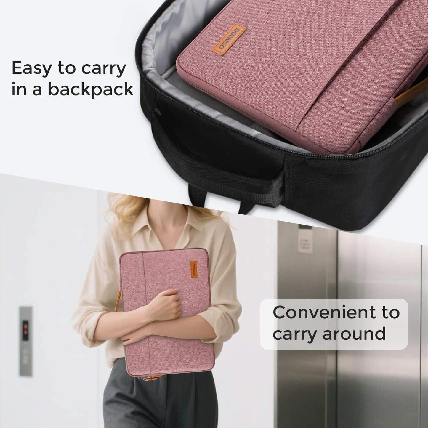 DOMISO 15.6 inch Laptop Case Sleeve Protective Cover Compatible with 16 inch MacBook Pro M4 M3 M2/Pro Max,15.6-16 inch HP Dell ASUS Lenovo Chromebook,Waterproof Computer Cases Bag with Handle,Pink