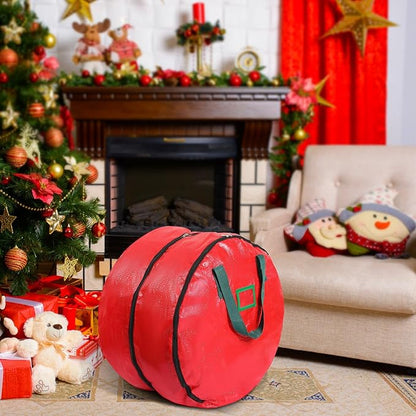 Double Layer Christmas Wreath Storage Container Bag Wreath Storage Pure Color Seasonal Garland Holiday Container Festive Box with Dual Zippers and Handles for Xmas(30 Inch,Red)