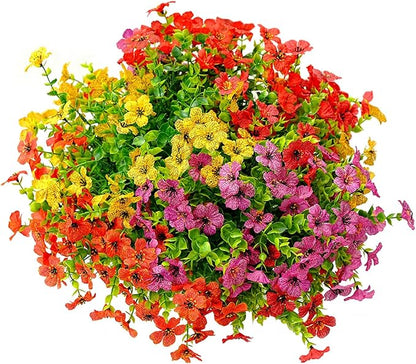 Outdoor Artificial Flowers, 12 Bundles Fake Flowers Summer Decoration, No Fade Faux Plastic Shrubs for Garden Patio Porch Window Box Decor (Mix 4 Color)