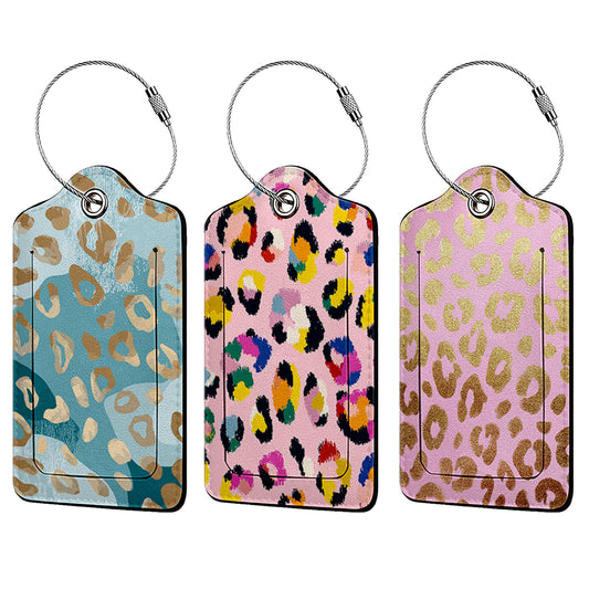 Gold Leopard Luggage Tag 3 Pack Travel Cruise Luggage Tags for Suitcases, Suitcase Tags Identifiers Bag Tags with Privacy Flap, Baggage Name Tag for Women Men Luggage Backpack Handbag School Bag
