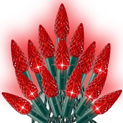 Dazzle Bright C6 Christmas String Lights, 100 LED 33 FT Waterproof Connectable Green Wire Fairy Lights, 8 Modes Christmas Lights for Indoor Outdoor Home Garden Yard Xmas Tree Decorations (Red)