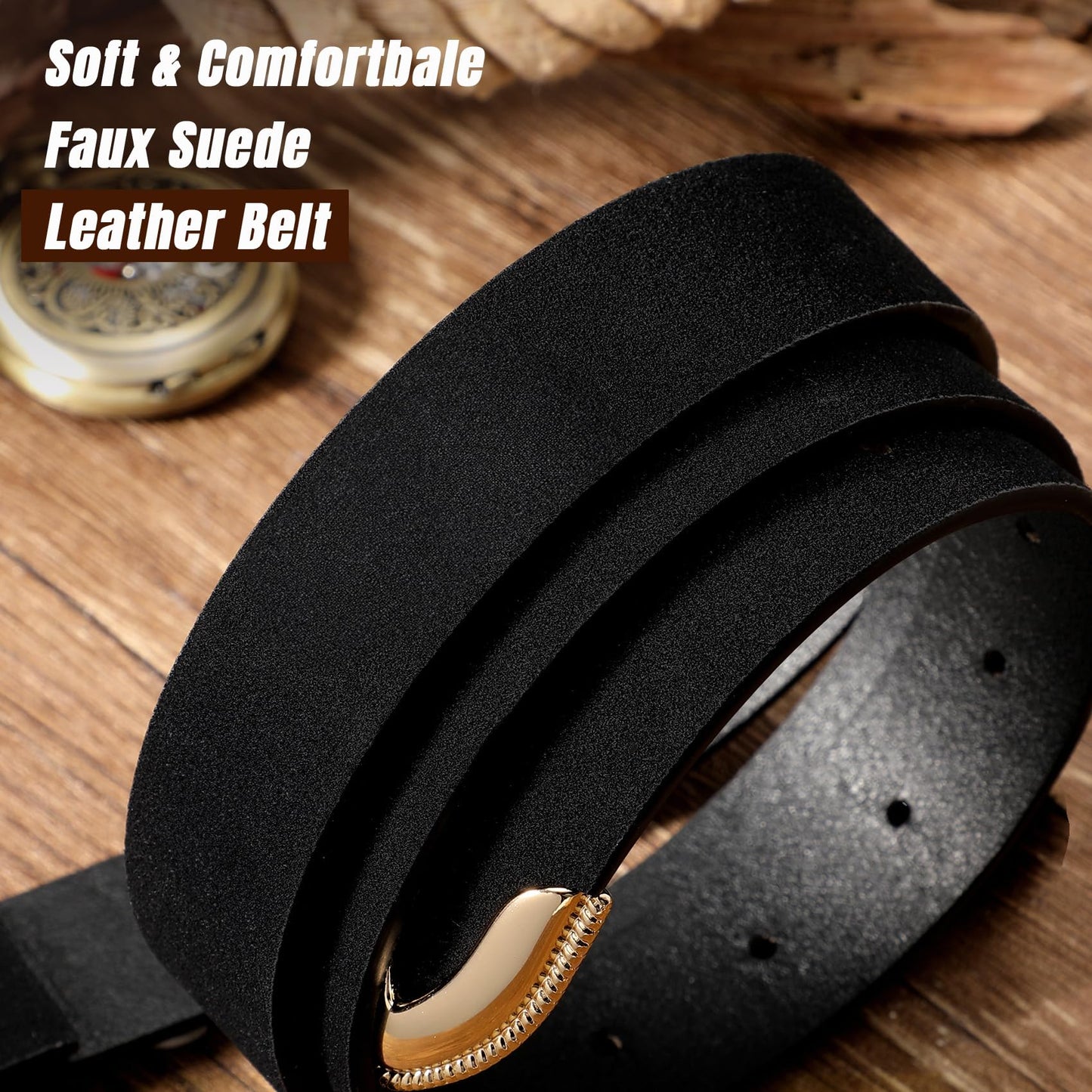 XZQTIVE Women’s Western Suede Leather Belt with Retro Gold Buckle – Adjustable Cowgirl Belt for Jeans,Dresses & Country Style