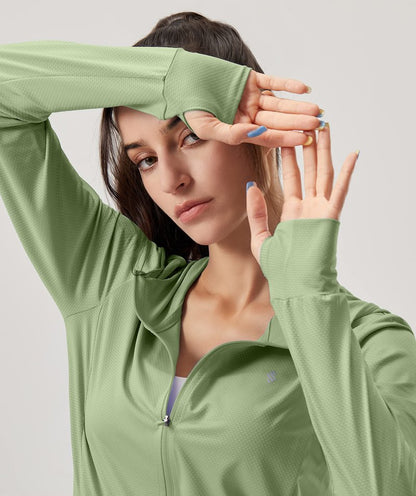 Soothfeel Women's UPF 50+ Sun Protection Hoodie Jacket Lightweight Long Sleeve Sun Shirt for Women with Pocket Hiking Outdoor Olive XS
