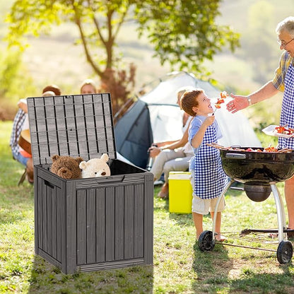 30 Gallon Waterproof Deck Box, Lockable Resin Storage Box for Patio Furniture Cushions Garden Tools and Outdoor Delivery Storage, Coffee