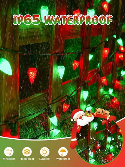 C6 Solar Christmas Lights Outdoor, 100 LED 33FT Christmas Decorations Outdoor Waterproof, Solar String Lights for Outside with 8 Modes, Fairy Twinkle Light for Tree Garden Yard Decor (Red and Green)