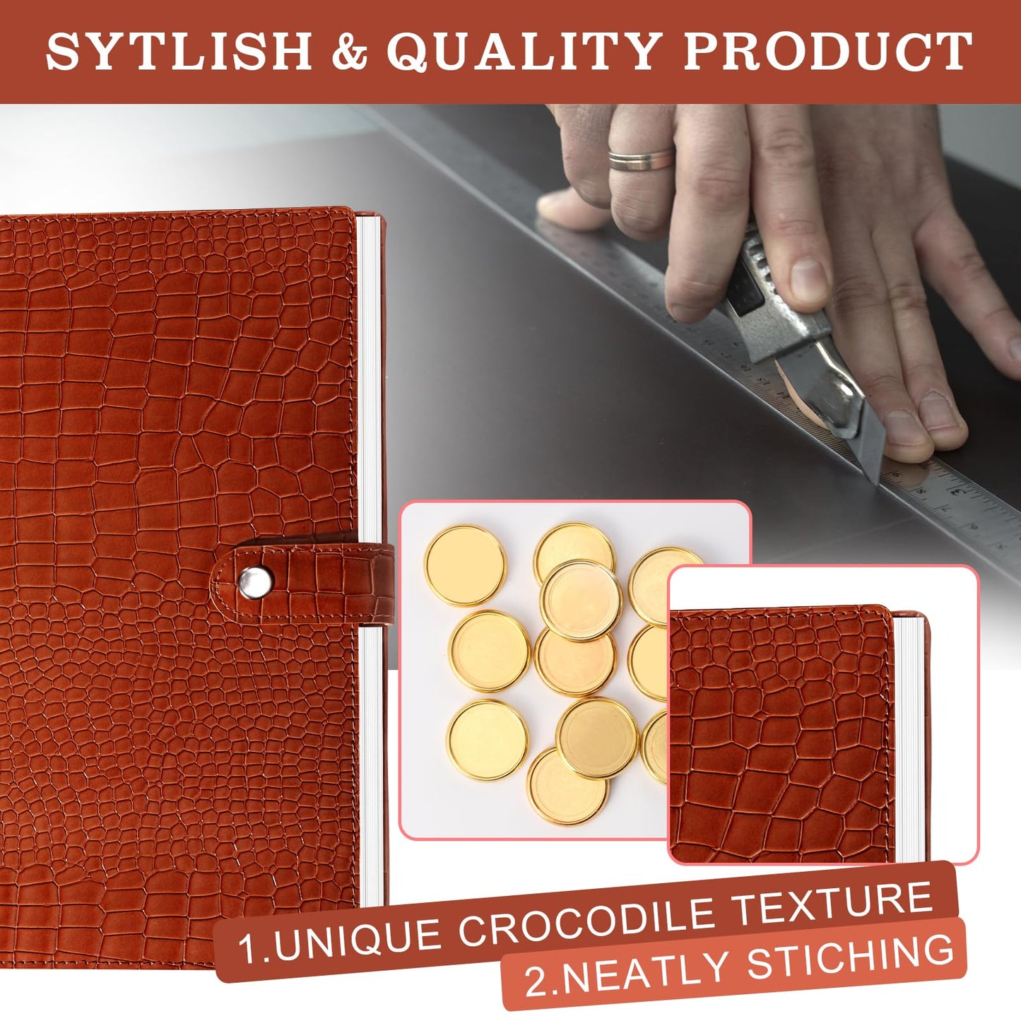 PU Leather 8.5*11in Discbound Cover And Disc Set with 11 Pcs Discbound Discs 1in Disc Bound Notebook Accessories Discbound Planner Cover Notebook Planner System For office(Not including book) (Brown)