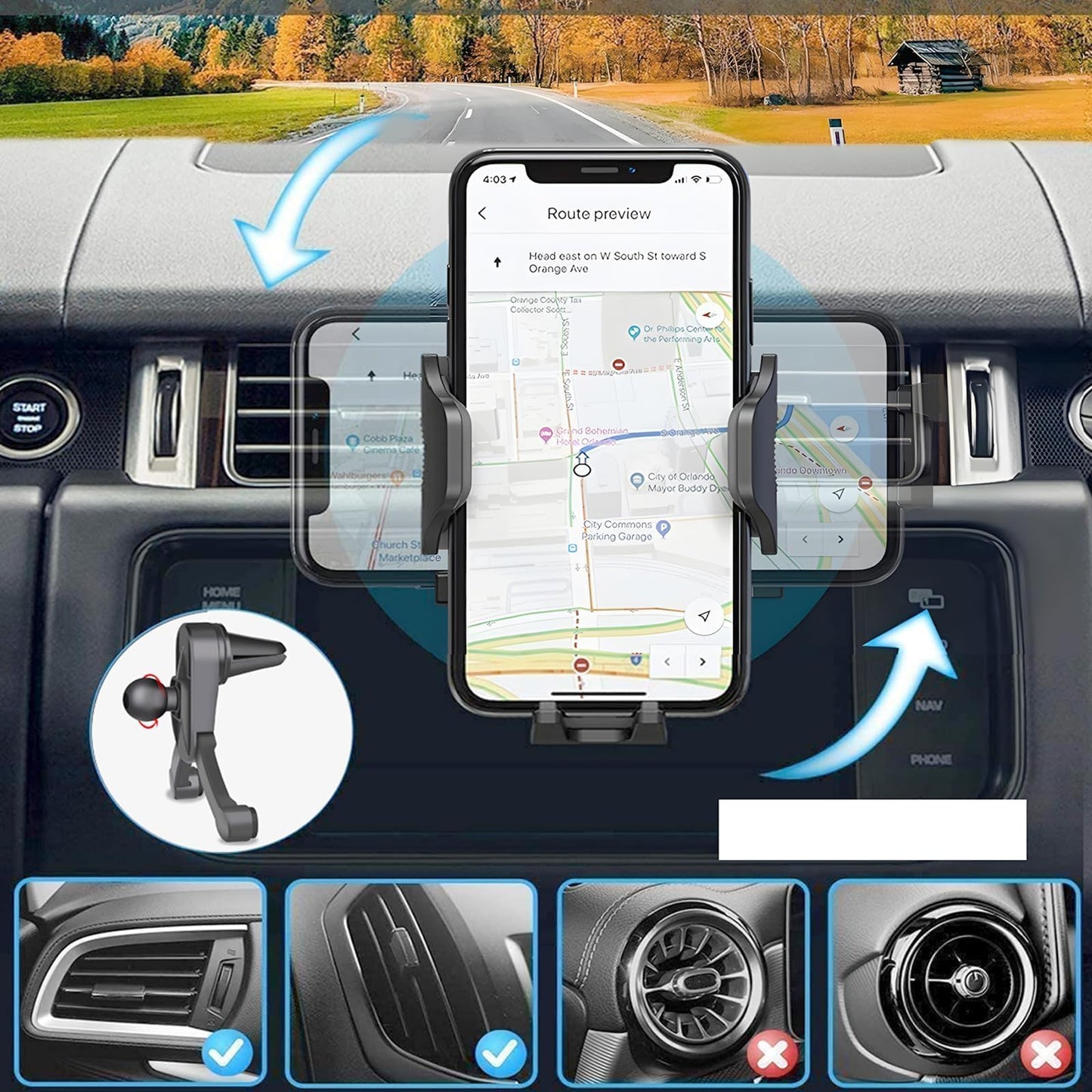 Phone Holder for car, Car Phone Holder Mount with Upgraded Metal Hook Clip for Air Vent, Car Mount Smartphones Holders,Black