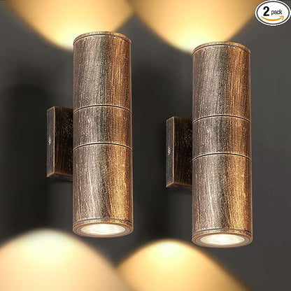 Outdoor Wall Lights Fixtures, 2 Packs Integrated LED Cylinder Up Down 12W 2700K Modern Aluminum Light, Waterproof Exterior Light for Porch Patio Door