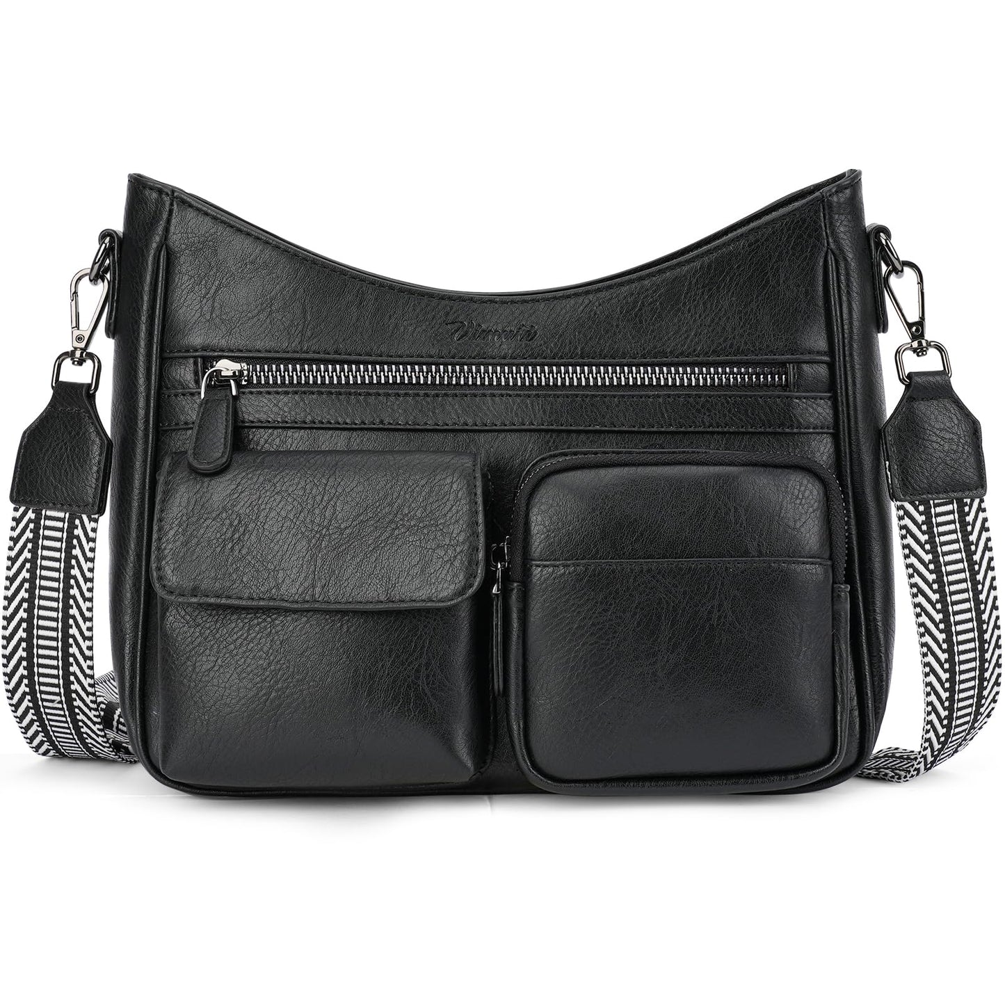 VIMUTI Crossbody Purses for Women Trendy,Multi Pocket Women's Crossbody Bag, Vegan Leather Shoulder Handbags Travel Purse (Black)