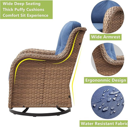 Rilyson Patio Chairs Rocking Swivel Chiar - 2 Piece Outdoor Patio Wicker Rattan Furniture Chairs Set with High Back and Deep Seating for Outside Porch Deck(Yellow/Blue)