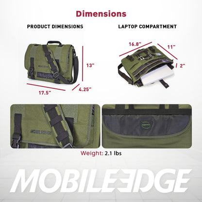 Mobile Edge ECO Laptop Messenger Bag for Men and Women, Fits Up To 17.3 Inch Laptops, Travel Work Computer Bag, Cotton Canvas, Padded Pockets, Black