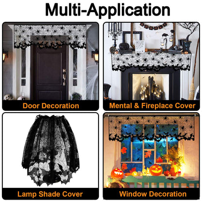 3Pcs Halloween Lamp Shade Cover Decoration, Black Lace Ribbon Spider web Lampshades Cover Topper Scarf for Festive Party Indoor Decor Supplies, Large 20 X 60 Inch Spiderweb Lamp Shade Cover