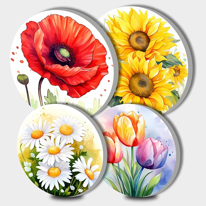 Flowers Stove Burner Covers, Dining Room Gas Stove Burner Covers 8 ＆10 Inches Stove Top Covers Electric Stove 4 Pcs Metal Stove Cover Gas Stove Top Covers, Cooktop Decorative,Home Kitchen Decorations