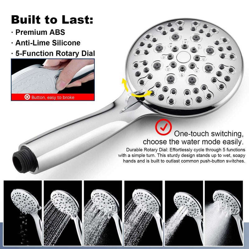 SonTiy 9" Shower Head with Handheld Spray, Rain Shower Heads System, 5 Spray Mode Handheld, Modern Shower System with Easy Reach Diverter, 72'' Hose and Height Adjustable Holder, Chrome