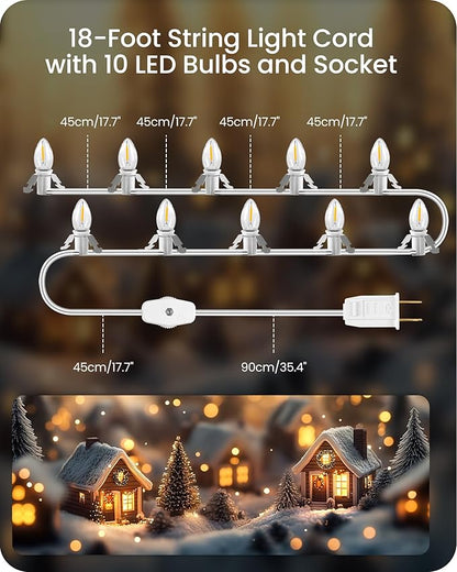 Christmas Village Lights, Decoration String Lights 18Ft with 10 C7 LED Bulbs, Warm White, with Socket and Switch, for Christmas Snow House, Pumpkin Crafts, Holiday Decoration W01VL05