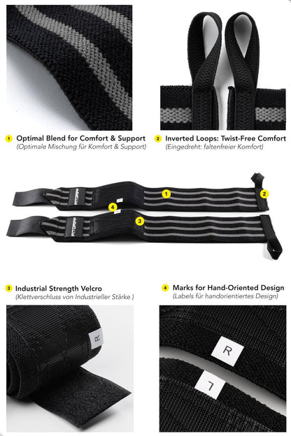 Fitgriff® Lifting Straps & Wrist Wraps (Bundle) Superior Support for Weightlifting & Gym Workouts - for Men and Women (Black/Grey)