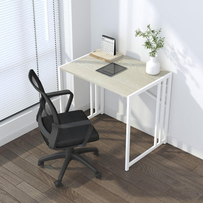 Lutown-Teen 32 inch Small Folding Desk, Writing Gaming Computer Camping Desk for Small Spaces, No Assembly Required Home Office Desk, Natural and White