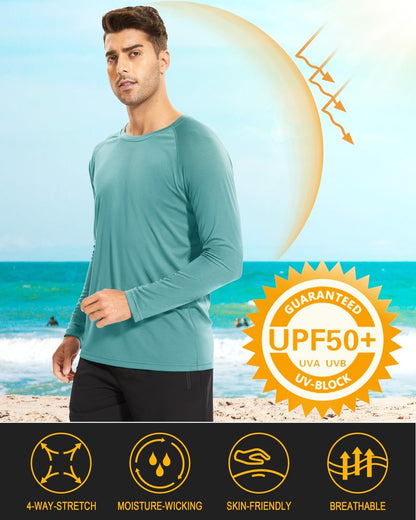 MAGCOMSEN Men's Long Sleeve Shirts UV Protection Quick Dry Rash Guard Grey Green, 3XL